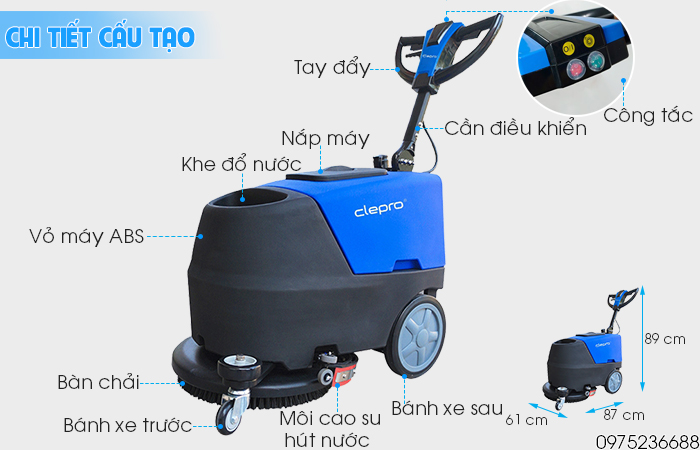 Chi tiết cấu tạo máy chà sàn liên hợp Clepro C35B