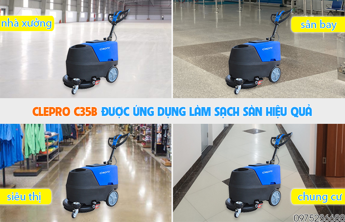 Ứng dụng máy chà sàn liên hợp Clepro C35B