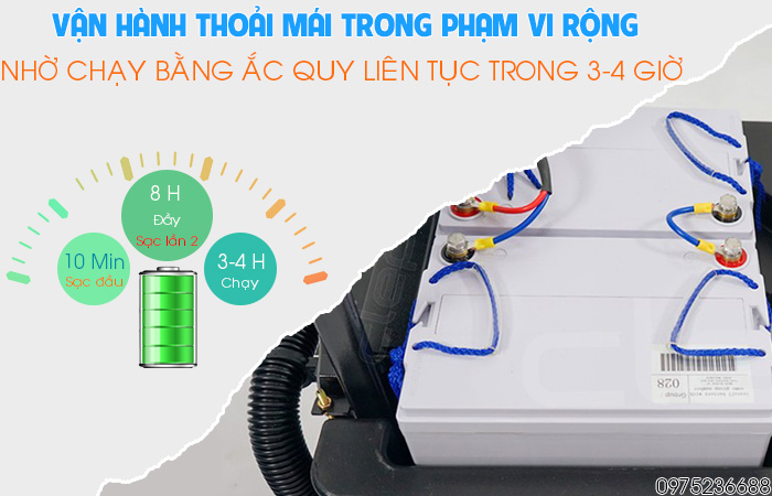 Clepro C35B vận hành thoải mái bằng ắc quy từ 3-4 giờ