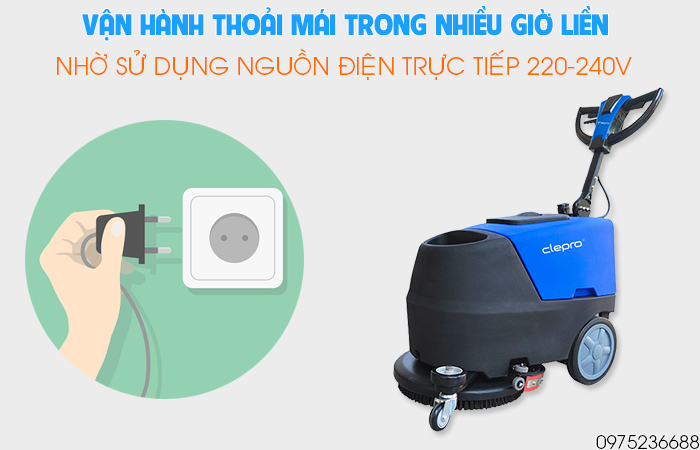 Clepro C35E vận hành thoải mái bằng nhiều giờ liền bằng điện 220V