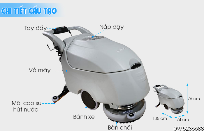 Chi tiết cấu tạo máy chà sàn liên hợp Clepro C43B