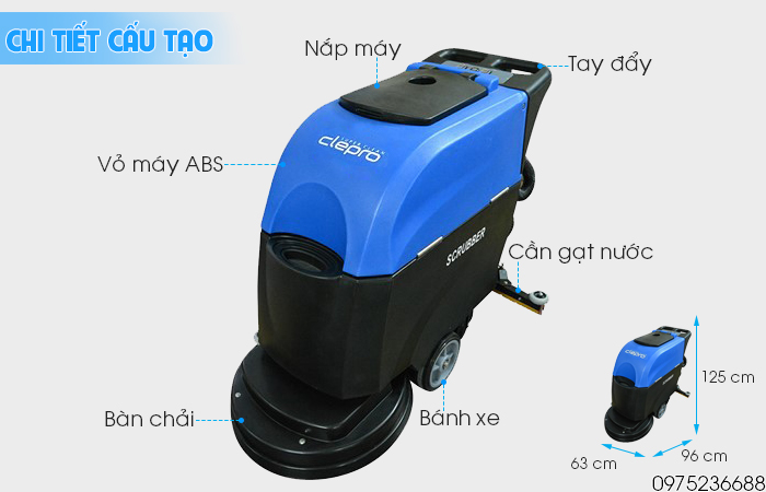 Chi tiết cấu tạo máy chà sàn liên hợp Clepro C50E