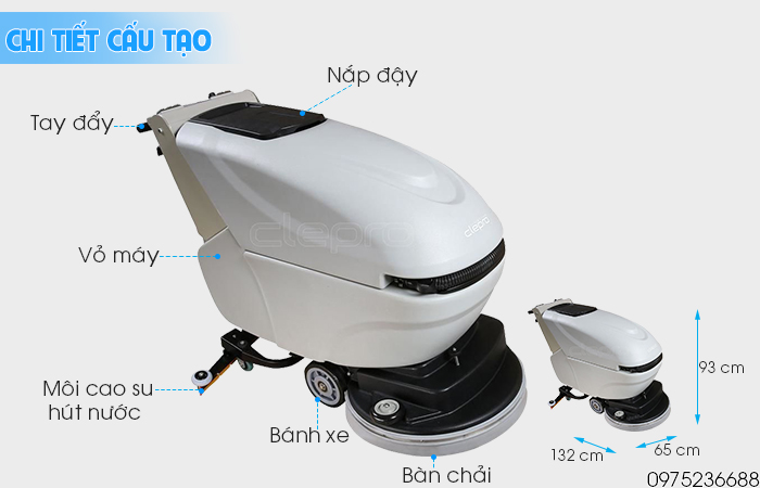 Chi tiết cấu tạo máy chà sàn liên hợp Clepro C51B