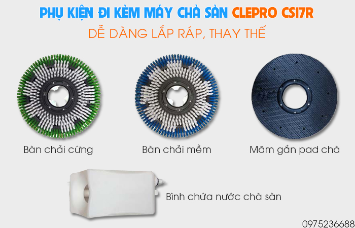 Phụ kiện đi kèm máy chà sàn giặt thảm Clepro CS17R