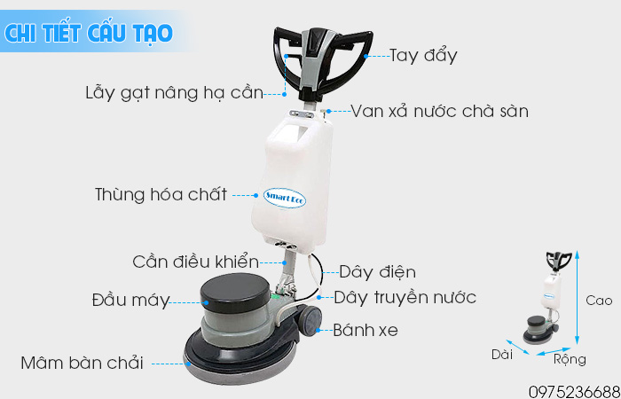 Chi tiết cấu tạo máy chà sàn giặt thảm Smart Eco SE 005