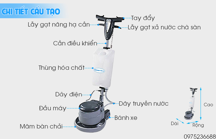 Chi tiết cấu tạo máy chà sàn giặt thảm Smart Eco SE 130