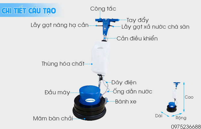 Chi tiết cấu tạo máy chà sàn giặt thảm Smart Eco SE 17