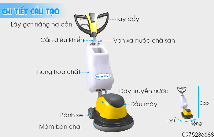 Chi tiết cấu tạo máy chà sàn giặt thảm Smart Eco SE 177