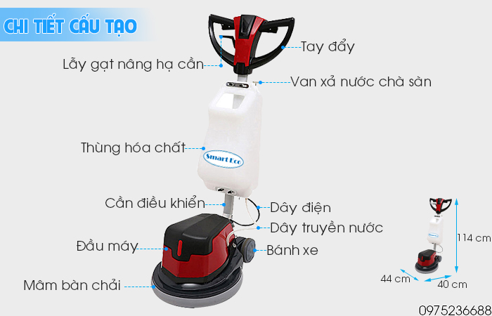 Chi tiết cấu tạo máy chà sàn giặt thảm Smart Eco SE 1A