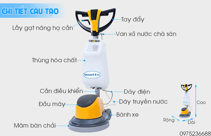 Chi tiết cấu tạo máy chà sàn giặt thảm Smart Eco SE 2A-1