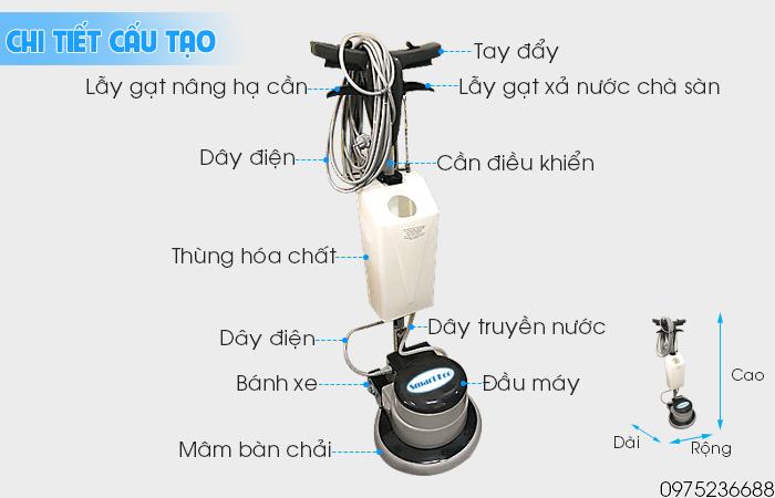 Chi tiết cấu tạo máy chà sàn giặt thảm Smart Eco SE 520