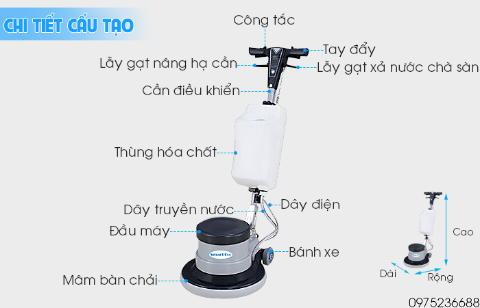 Chi tiết cấu tạo máy chà sàn giặt thảm Smart Eco SE 521