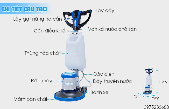 Chi tiết cấu tạo máy chà sàn giặt thảm Smart Eco SE 522A