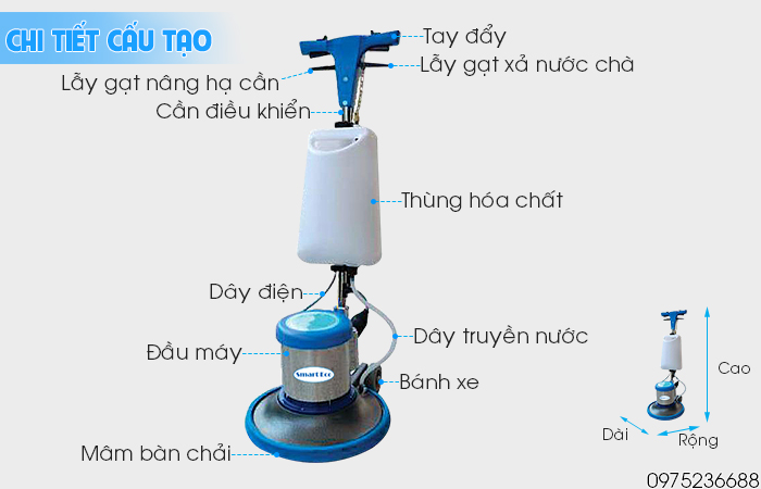 Chi tiết cấu tạo máy chà sàn giặt thảm Smart Eco SE 522B