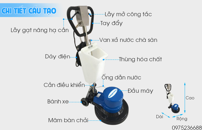 Chi tiết cấu tạo máy chà sàn giặt thảm Smart Eco SE 77