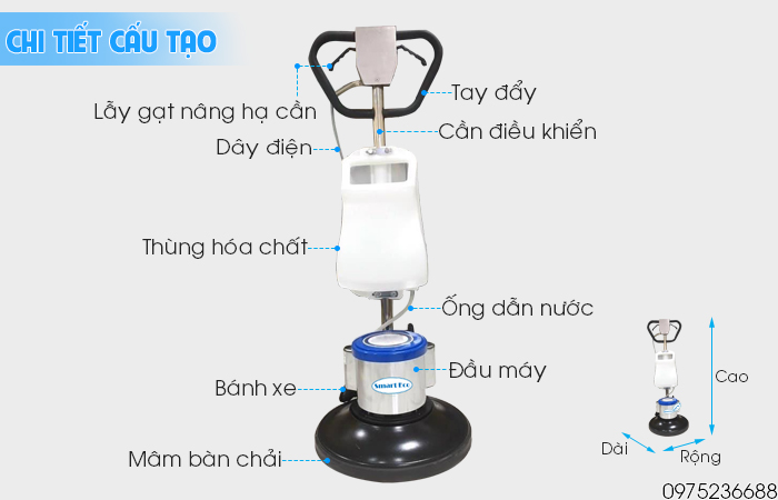 Chi tiết cấu tạo máy chà sàn giặt thảm Smart Eco SE 99