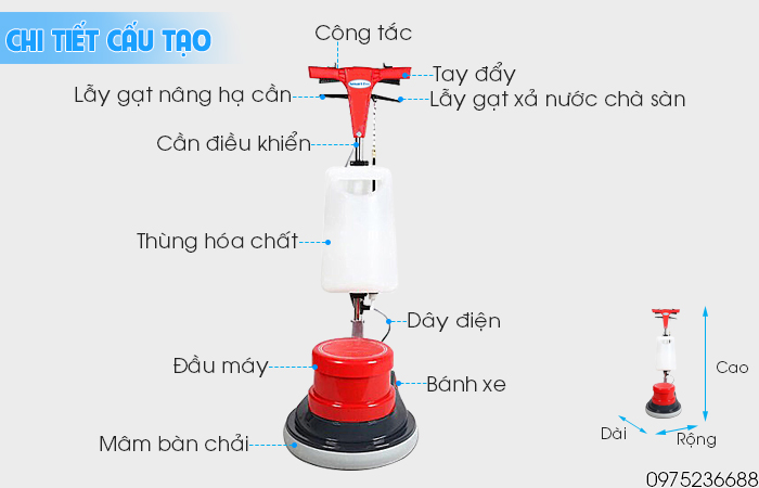Chi tiết cấu tạo máy chà sàn giặt thảm Smart Eco SE A-005