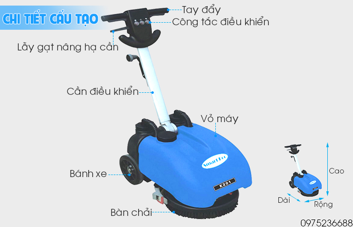 Chi tiết cấu tạo máy chà sàn giặt thảm Smart Eco SE K201