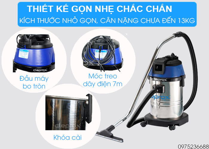 Máy hút bụi khô và ướt Cleprox X1/40 thiết kế gọn nhẹ
