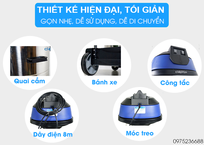 Máy hút bụi khô và ướt Cleprox X2/70 thiết kế hiện đại