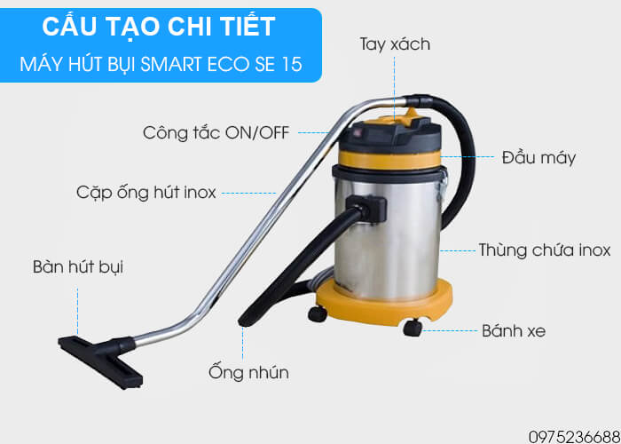cấu tạo Máy hút bụi khô và ướt Smart Eco SE 15