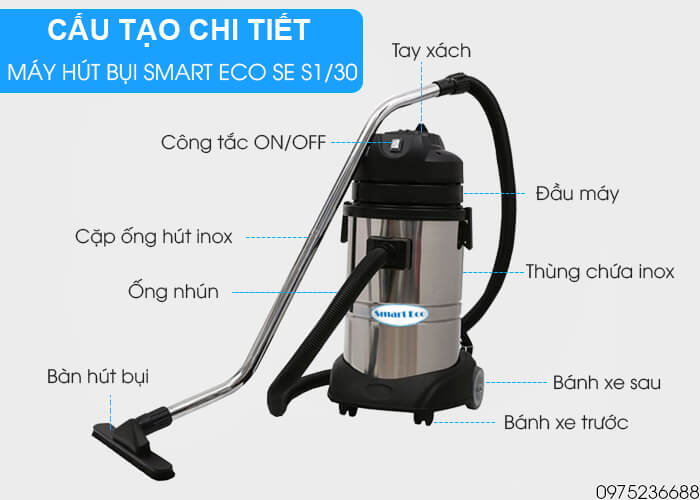 cấu tạo Máy hút bụi khô và ướt Smart Eco SE S1/30
