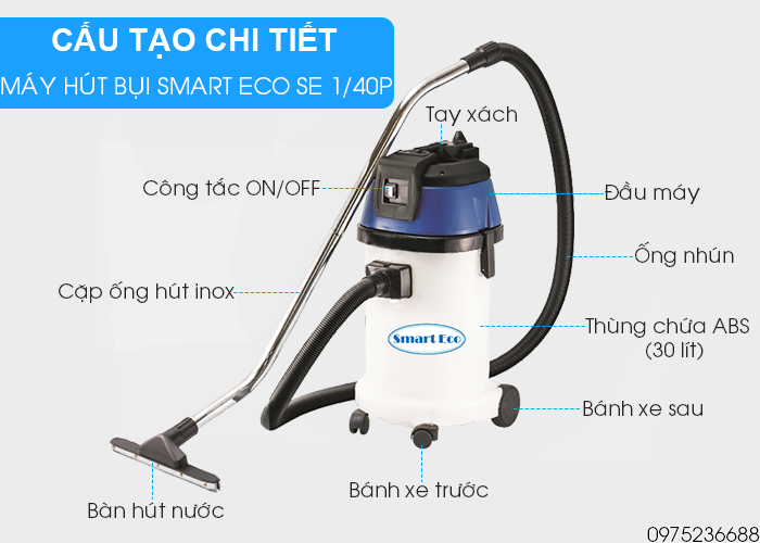 cấu tạo chi tiết Máy hút bụi hút nước Smart Eco SE 1/40P