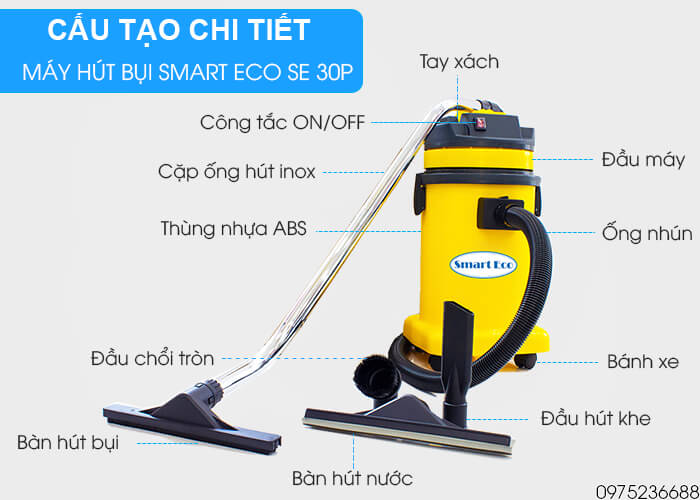 cấu tạo Máy hút bụi khô và nước Smart Eco SE 30P