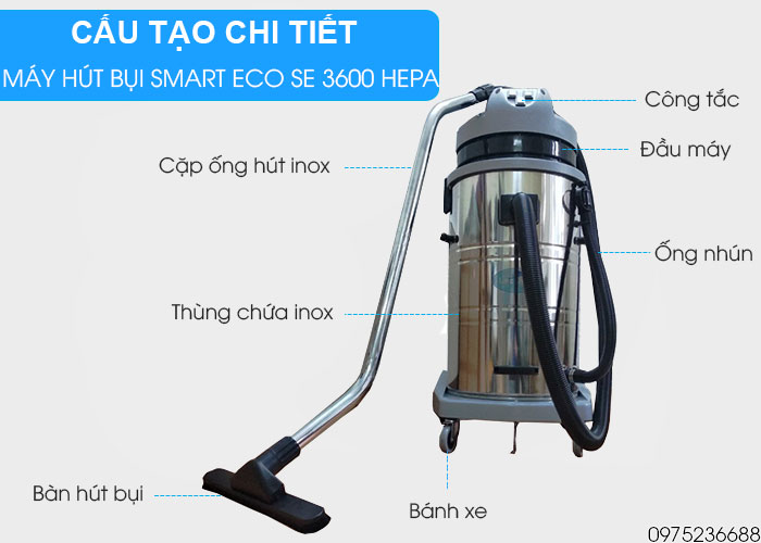 cấu tạo máy hút bụi smart eco se 3600 HEPA
