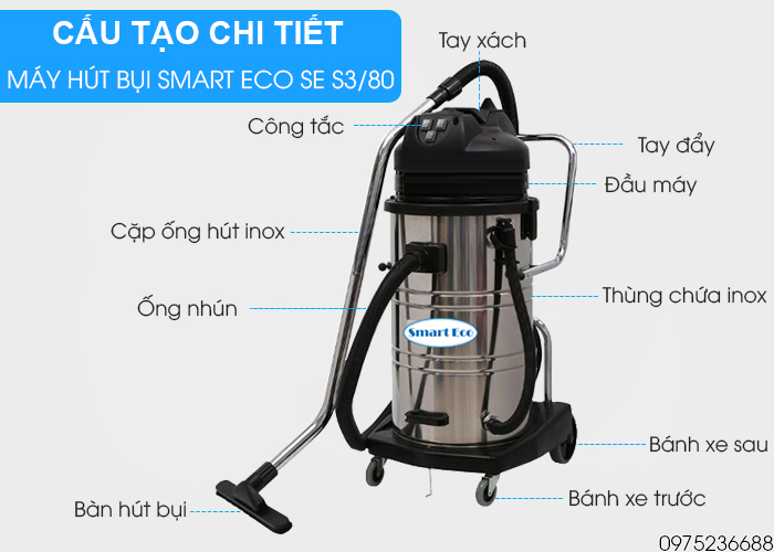 cấu tạo Máy hút bụi hút nước Smart Eco SE S3/80
