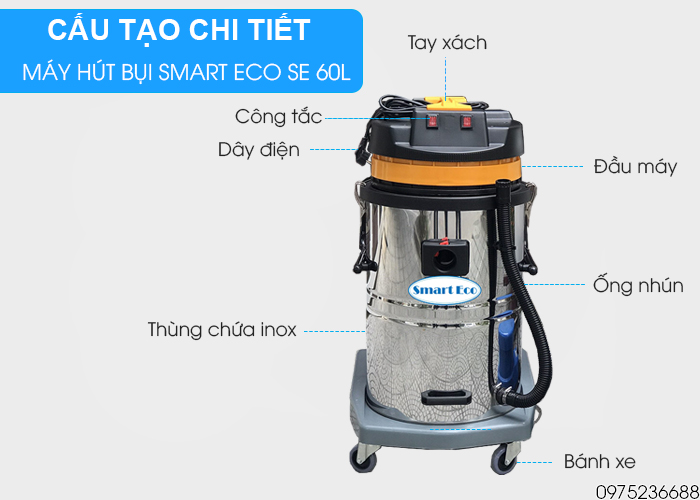 cấu tạo chi tiết Máy hút bụi công nghiệp Smart Eco SE 60L