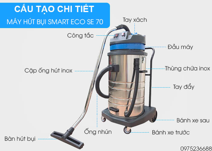 cấu tạo Máy hút bụi khô và ướt Smart Eco SE 70