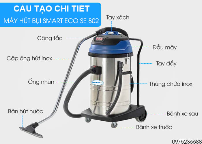 cấu tạo Máy hút bụi khô và ướt Smart Eco SE 802