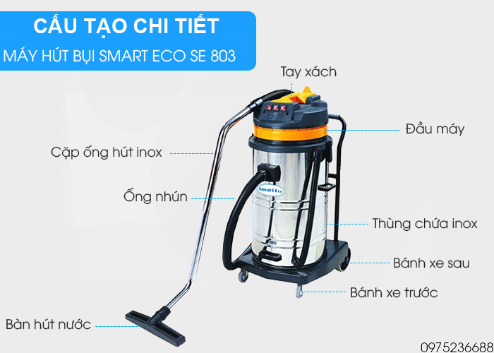 cấu tạo Máy hút bụi hút nước Smart Eco SE 803