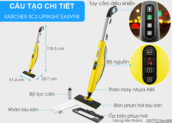 Chi tiết cấu tạo Karcher SC 3 Upright EasyFix