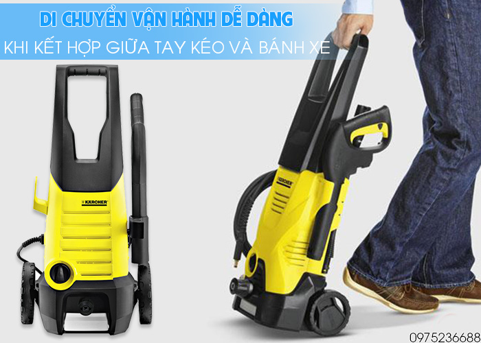 Karcher K2.360 di chuyển dễ dàng bằng bánh xe và tay kéo