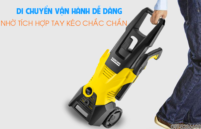 Karcher K3 EU di chuyển dễ dàng bằng tay kéo và bánh xe
