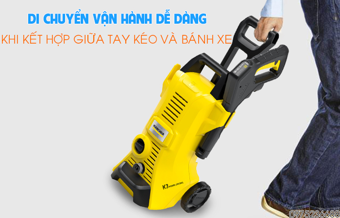 Karcher K3 Power Control EU di chuyển dễ dàng bằng tay kéo và bánh xe