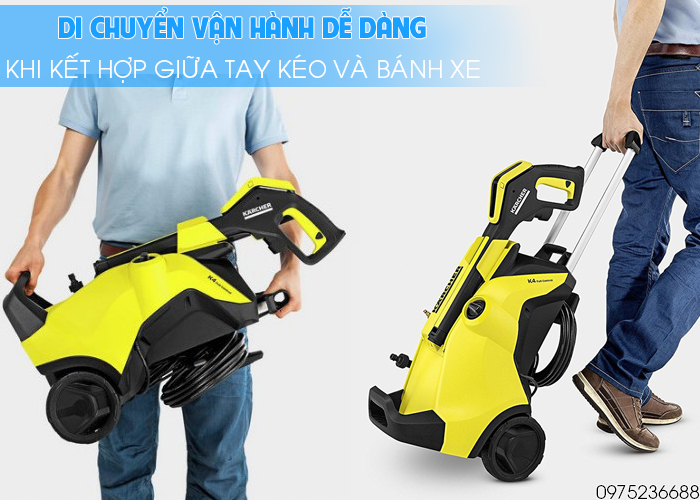 Karcher K4 Power Control di chuyển dễ dàng bằng tay kéo và bánh xe