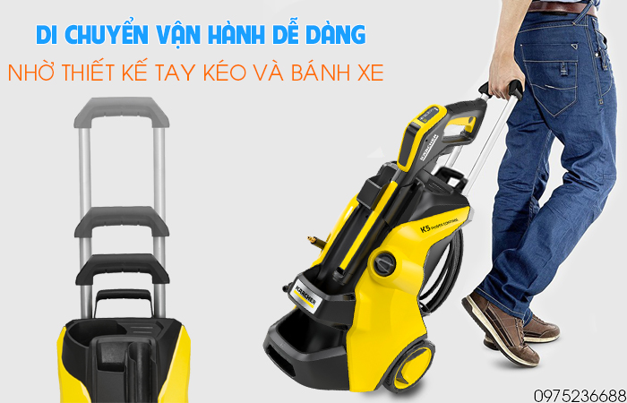 Karcher K5 Power Control EU di chuyển dễ dàng nhờ tay kéo và bánh xe